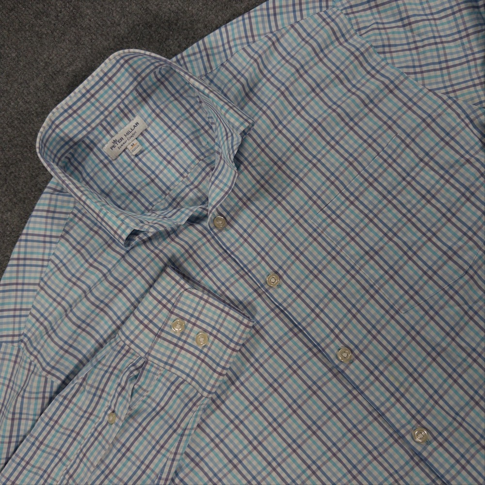 Peter Millar Summer Comfort Mens Medium Blue Purple Plaid MS20EW15BL Shirt #4789